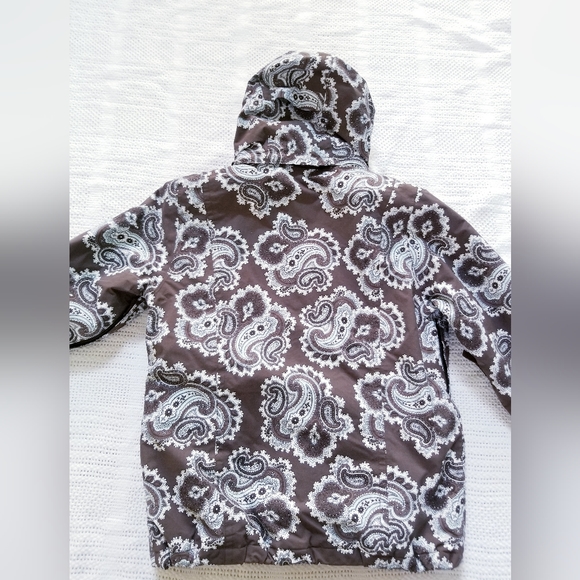 BURTON WOMEN SKI SNOW WINTER JACKET DETACHABLE HOOD BROWN AQUA PAISLEY SIZE S * - Picture 2 of 11